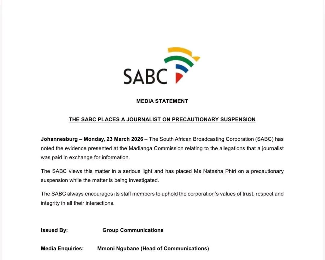 SABC SUSPENDS JOURNALIST AFTER MADLANGA COMMISSION BOMBSHELL